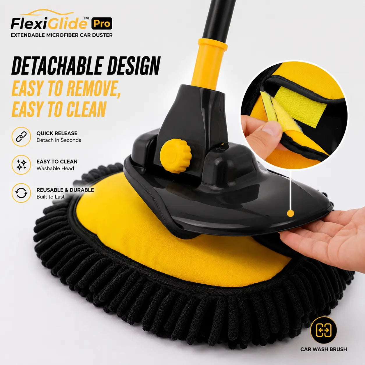 FlexiGlide™ Pro — Curved Car Cleaning Brush with Telescopic Handle