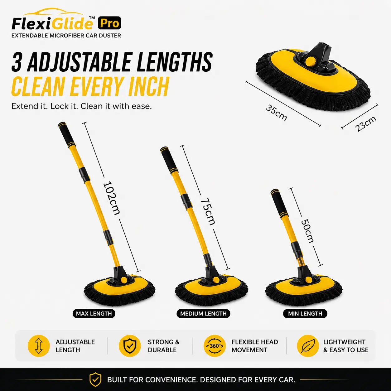 FlexiGlide™ Pro — Curved Car Cleaning Brush with Telescopic Handle