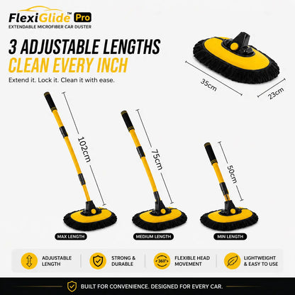 FlexiGlide™ Pro — Curved Car Cleaning Brush with Telescopic Handle
