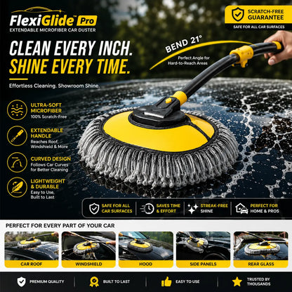 FlexiGlide™ Pro — Curved Car Cleaning Brush with Telescopic Handle