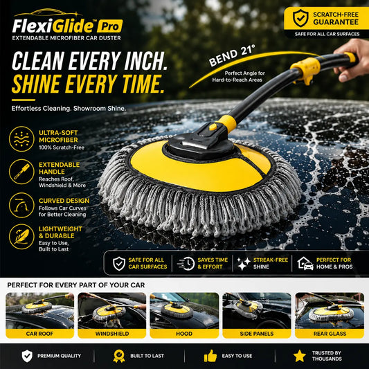 FlexiGlide™ Pro — Curved Car Cleaning Brush with Telescopic Handle