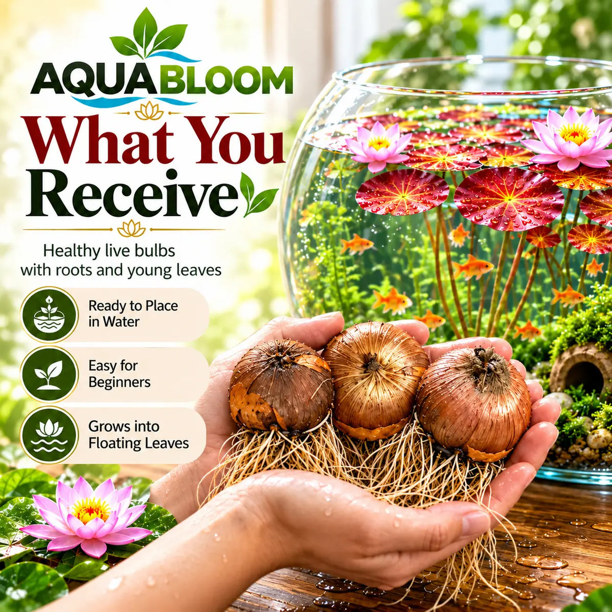 🐟 RED AQUARIUM LOTUS ROOTS BULBS🌿(Buy 4 Get 4 Free Bulbs)